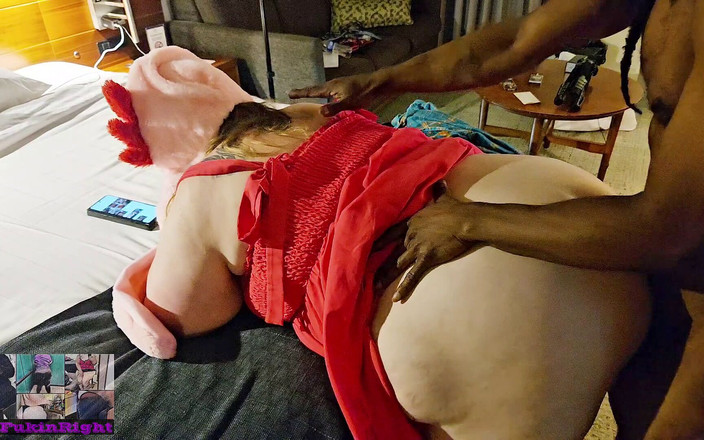 WeFuckinRight: लाल पोशाक में रंडी बड़े काले लंड द्वारा झुक जाती है