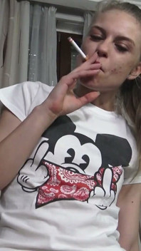 Teenie Dildo Riding Smoking!