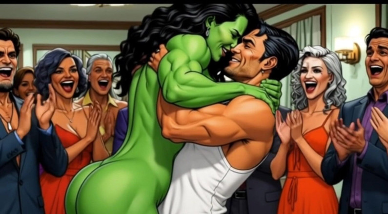 Octopussy Lovers Club: Versaute She-hulk, Öffentliche Nacktheit. Karikatur