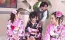 Pure Japanese adult video ( JAV): Drie Japanse babes pijpen een groep mannen met harige pikken...