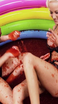 Pool Pussies Scene 3 Two Slim Blonde Lesbians in Bikinis Cum in the Jelly Pool