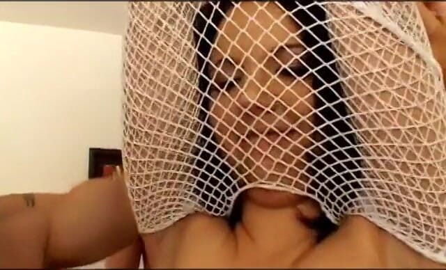Group Bang: Hot brunette in fish nets fucks and takes load in...