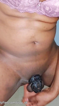 Caged Shemale Getting Fucked by Dildo