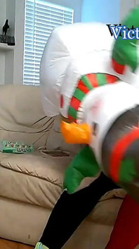 BBW Mature Redheaded Nurse Vicki Blows up Inflatable Snowman for You