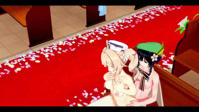 HentaiTubes: Genshin Impact, хентай - секс Barbara X Venti в церкви - японское азиатское аниме-порно-игры манга