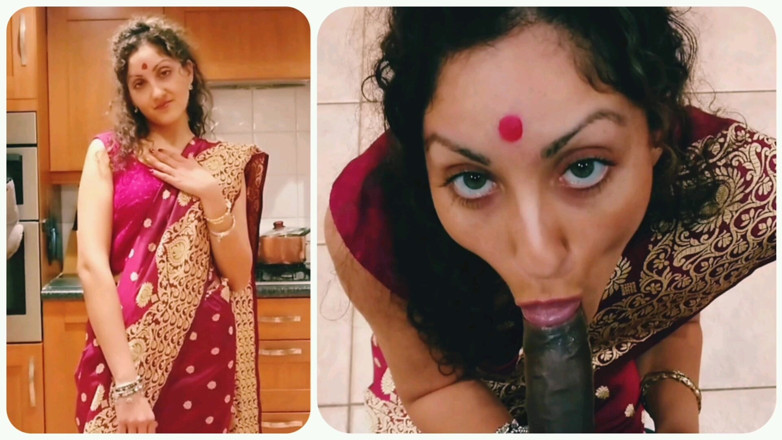 POV_Indian: Indiancă bhabhi desi în sari îi oferă singurului excitat o muie - hindi...