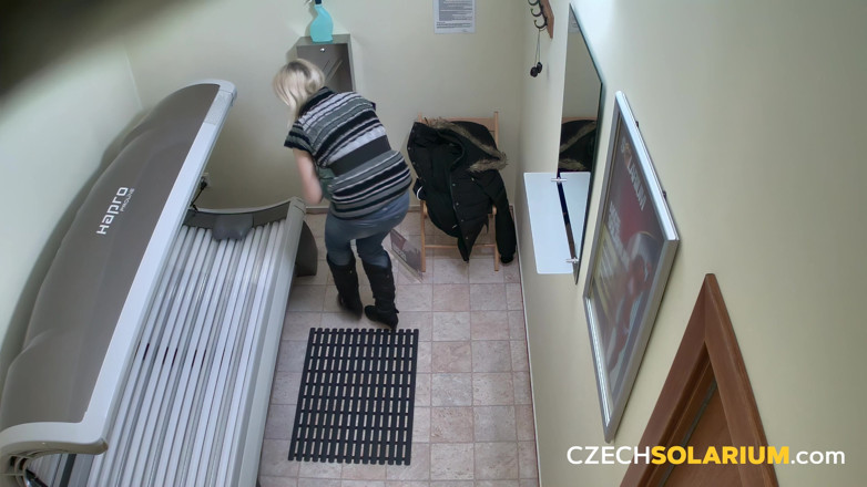 Czech Solarium: Czech Solarium 12: Blonde Babe Strips for Her Tan and Puts...