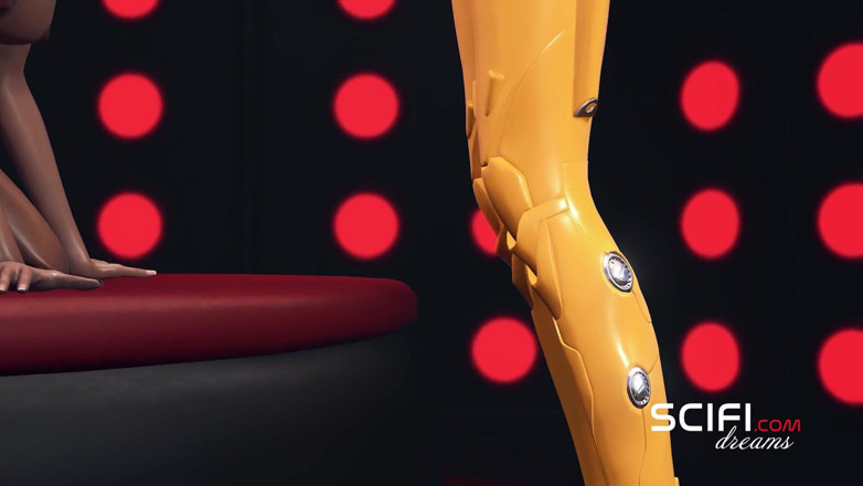 3dxpassion-transgender: Lumières de science-fiction. Une trans android sexy en 3D joue avec...