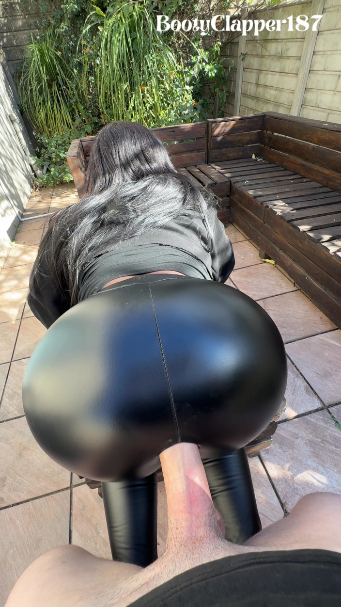 BootyClapper187: Her Shiny Latex Pants Take a Massive Cumshot