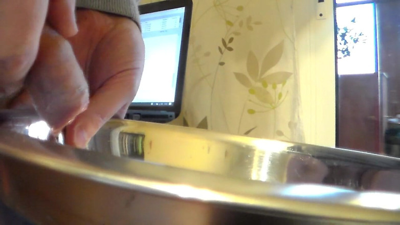 Sex hub male: Closeup of John peeing into a steel bowl