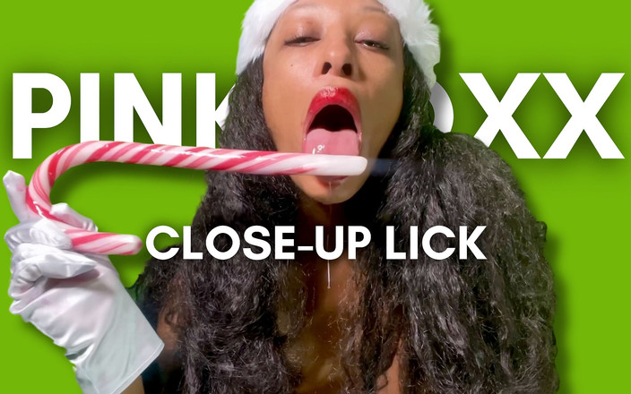 Pink Foxx: Close-Up Candy Cane Lick, Gag and Spit