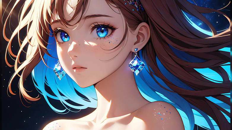 LustRender: ヴォイドゲイザー:きらめく宇宙のそばかすを持つ美しい若い女性