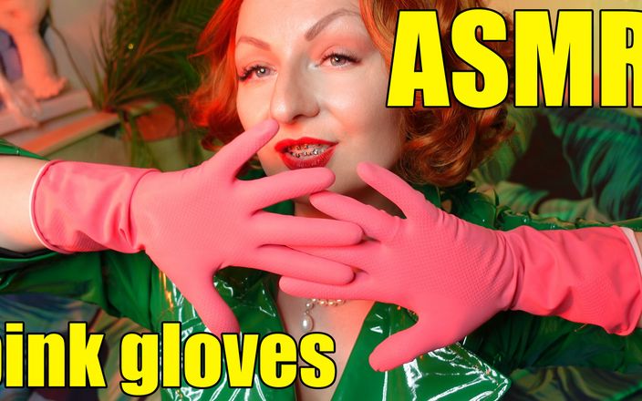 Arya Grander: Docela pin up modelka Arya a růžové latexové domácí rukavice