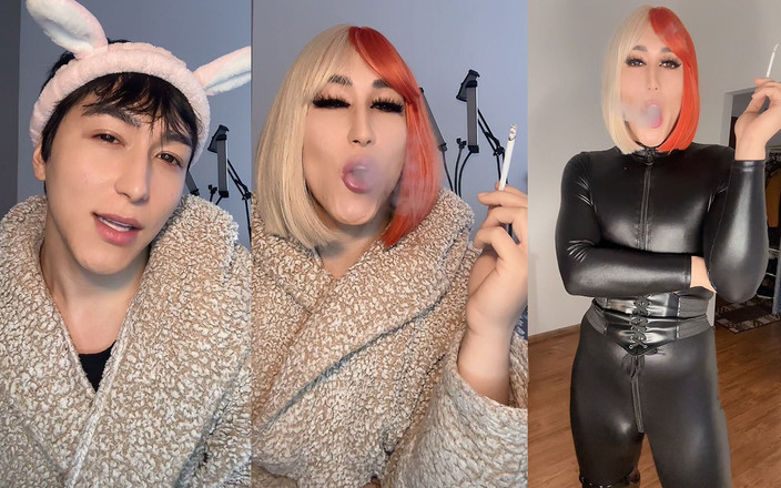 Viper Fierce: धूम्रपान करने वाली बहिन रंडी कैटसूट और जूते के साथ पूर्ण नारीकरण