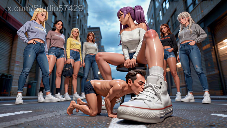 Studio 57429: Giantess Crush dalam kasut sneakers, sebaliknya, penguasaan kaki femdom