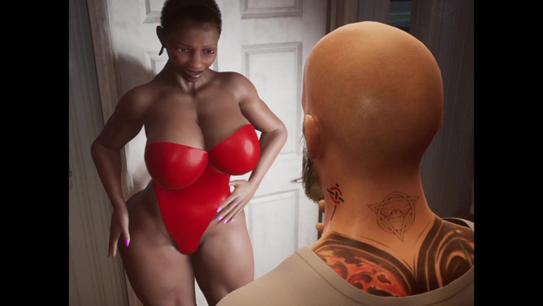 Denis animation: Ebony Woman Big Tits Round Ass and Slim Tatoo Man