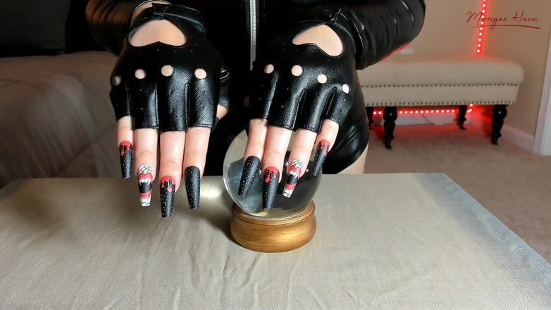 Morrigan Havoc: Long fake spooky nails show off and tapping