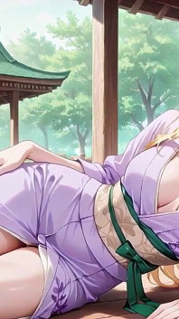 Blonde Boss in a Wet Purple Robe! Languidly Switching Between the Japanese Garden and Her Private Bedroom