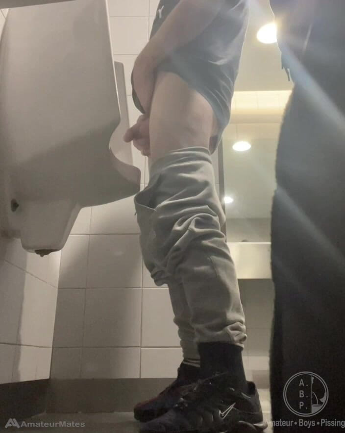 AmateurBoysPissing: 2 Boys in Sneakers Having Fun at Public Toilets' Urinal