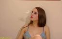 Smoking Bunnies: Busty young girl smoking in hot lingerie