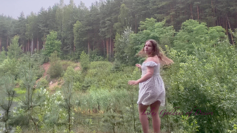 Lily, Goddess of Desire: Teen Shows Tits and Asshole During a Storm in the...