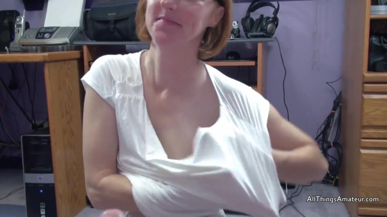 All Things Amateur: Thin redhead in glasses sucking on cock