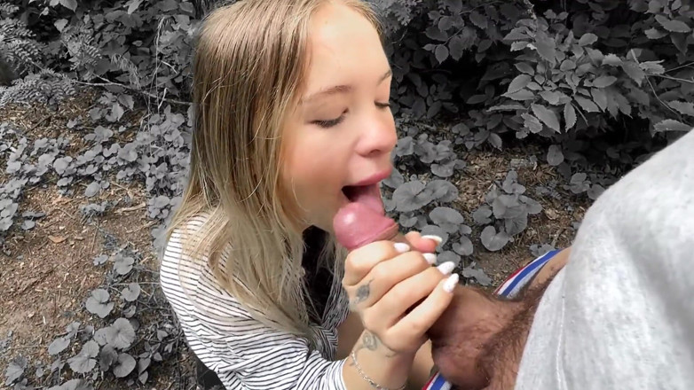 xKeryB: Step Sister Gave a Risky Blowjob in Nature - Forest Almost...