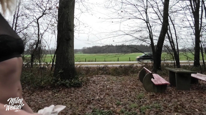 Miley Weasel: Blond amatör Miley Weasel Riskabelt offentligt knull i en bil