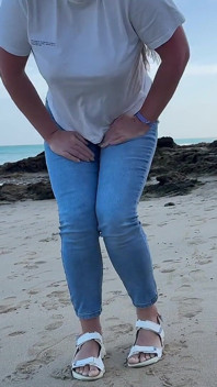 Peeing in Tight Jeans on the Beach