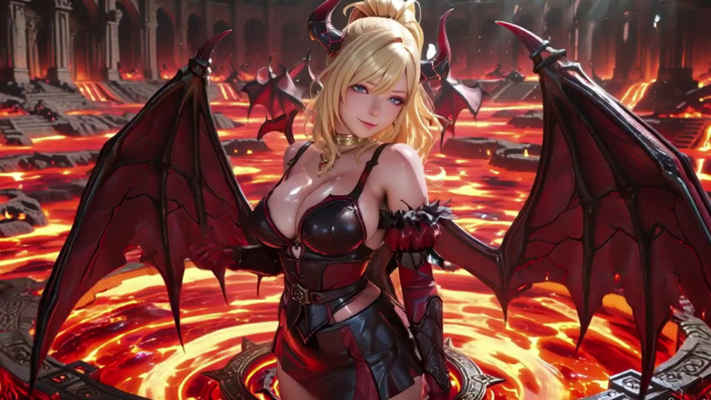 Seraphina Vale: Lava Throne! Blonde Demon Queen Kneels &amp; Spreads Her Wings, Lazy...