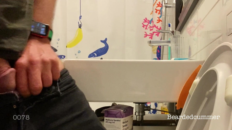 Beardedcummer: Stepdaddy takes a piss with heavy steel ballstretcher