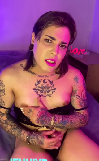 EmmaInkTrans: A handcuffed handjob