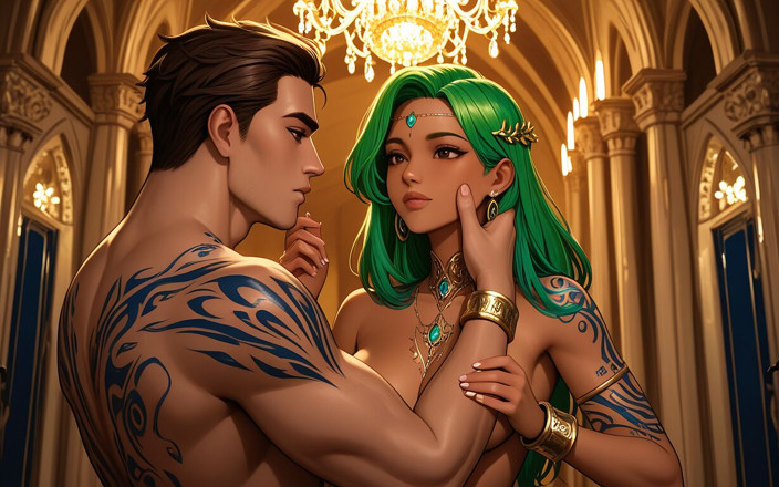 LustRender: Mesmerizing Nude Woman Cupping Partner’s Cheek with Handsome Man in...