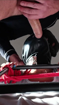 Bound and Hooded I'm Taking a Cock Down My Throat with Moaning and Spit