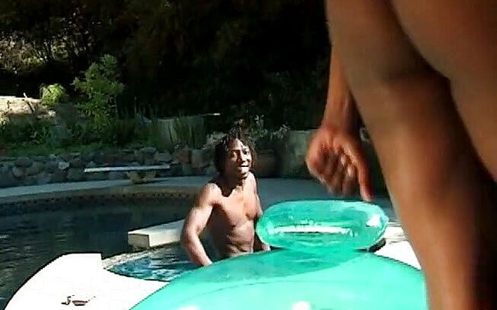 Real Swingers: Hot ebony babes are getting fucked by the pool