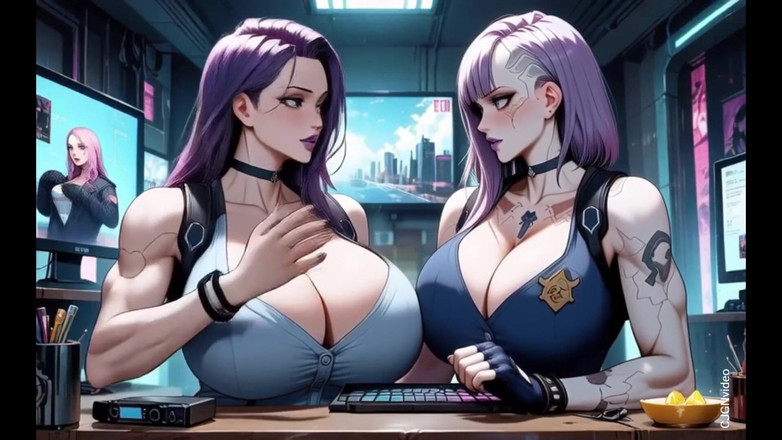 Hot girl dancing: Дві жінки з кіберпанку знімають одяг і цілуються (ai анімація)