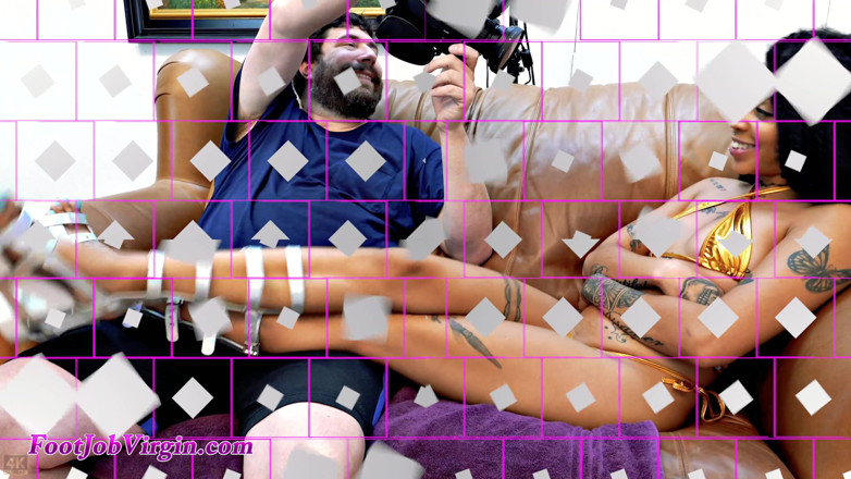 FootJobVirgin: FootJobVirgin - Cumshot from tall tatted multiracial goddess Noonie sexy soles &amp;...