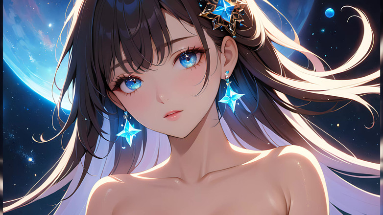 LustRender: Serenitate cosmică: o tânără frumoasă cu praf de stele pe...