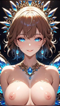 Sorriso radiante una bella giovane donna circondata da cristalli incandescenti