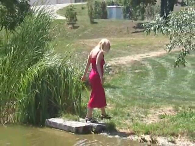 Femdom Austria: Blonde bitch spied on while pissing outdoors