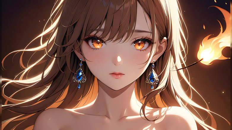 LustRender: 火の粉のキス:小さな炎に照らされた美しい若い女性