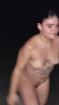 Naughty Teen Got Naked In The Sea At Night While Her Boyfriend Filmed