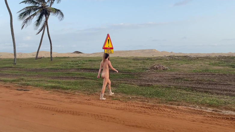 Batty Lux: Naked Busty Blonde Walks by Car on Public Road