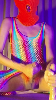 Orange Balaclava Mask Sissy Trans Dyed Pubic Hair Fuck Myself with Dildo