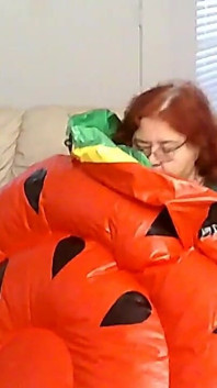 BBW Nurse Vicki Blowing up a Huge Plastic Float That Looks Like a Water Melon Slice