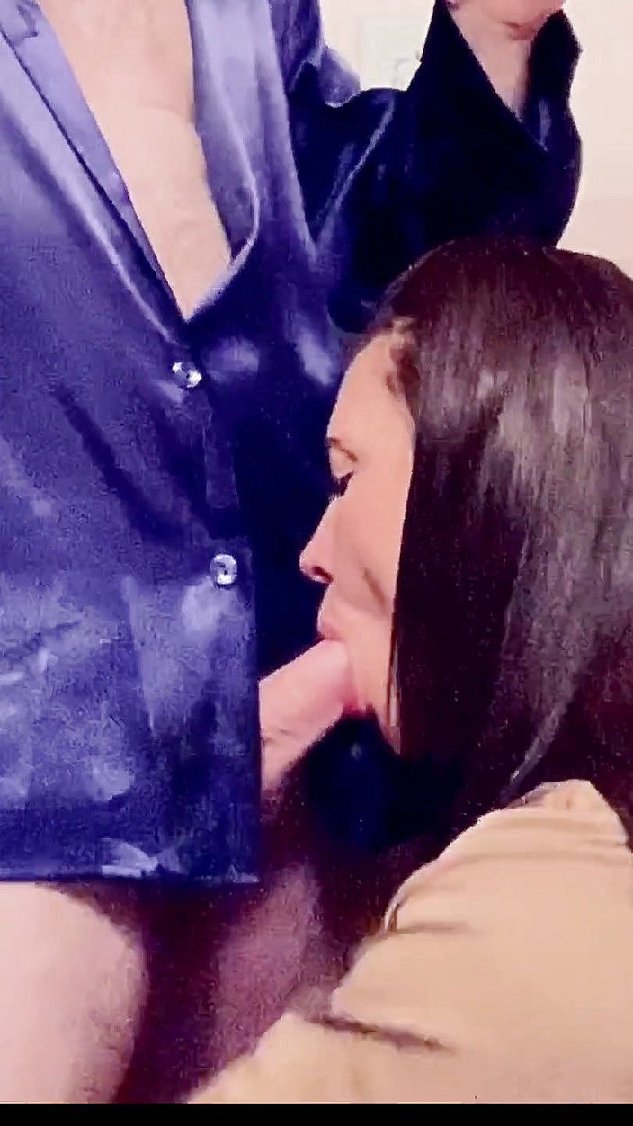 Satin Fetish King: Satin cougar cocksucker can't resist silky royal blue