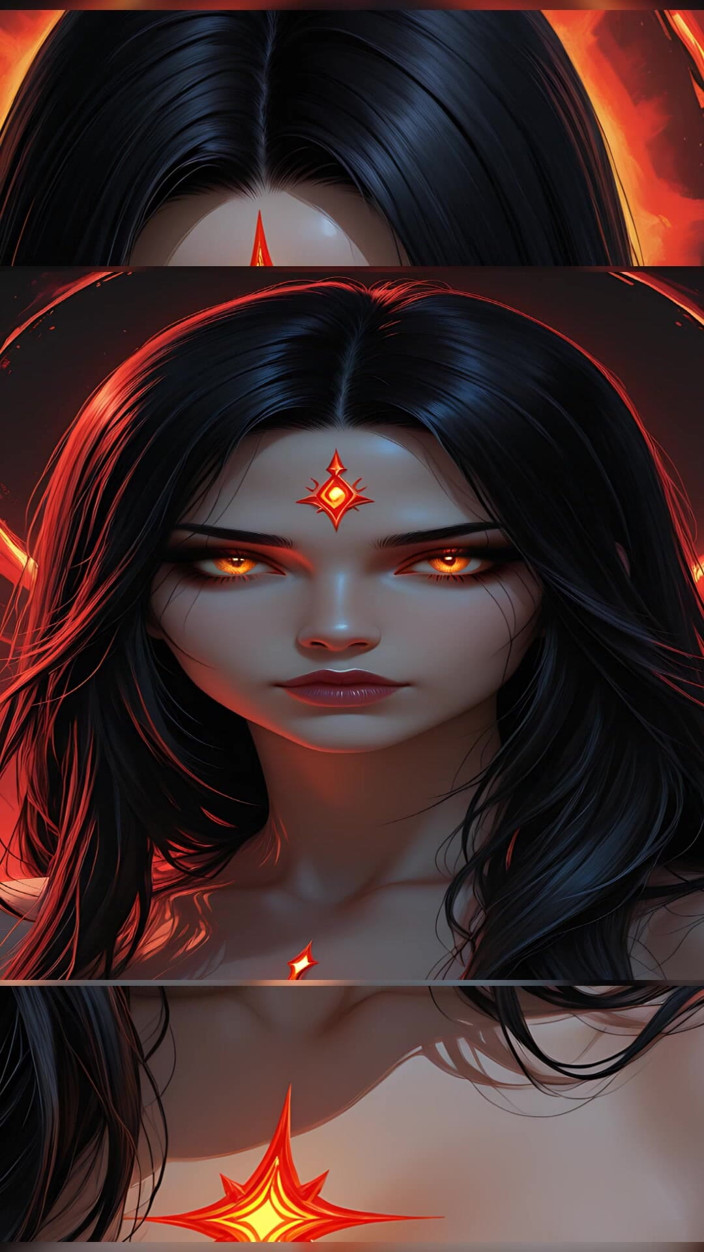 VelvetInk Studio: Shadow Assassin Warrior Woman with Jet Black Hair and Amber...
