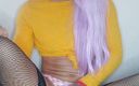 Crossdresserbitch: Crossdresser bitch with light-purple color wig masturbates in sexy black...