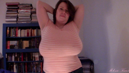 Melonie Kares: Huge boob tight shirt struggle BBW