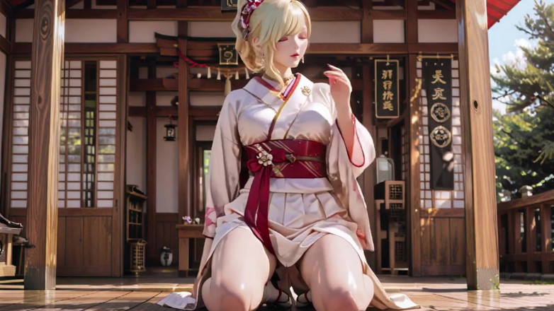 Seraphina Vale: Blonde Kimono Girl's Shrine Secret! Kneeling Under the Torii Gate...